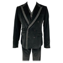 DOLCE & GABBANA Size 40 R Black Velvet Double Breasted 3 Piece Suit