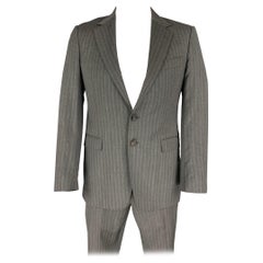 GUCCI Size 40 Grey Blue Stripe Wool Notch Lapel Suit