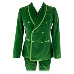 DOLCE & GABBANA Größe 36 R Grüner doppelreihiger Samt-Doppelreihiger Schal 3 Stück Anzug