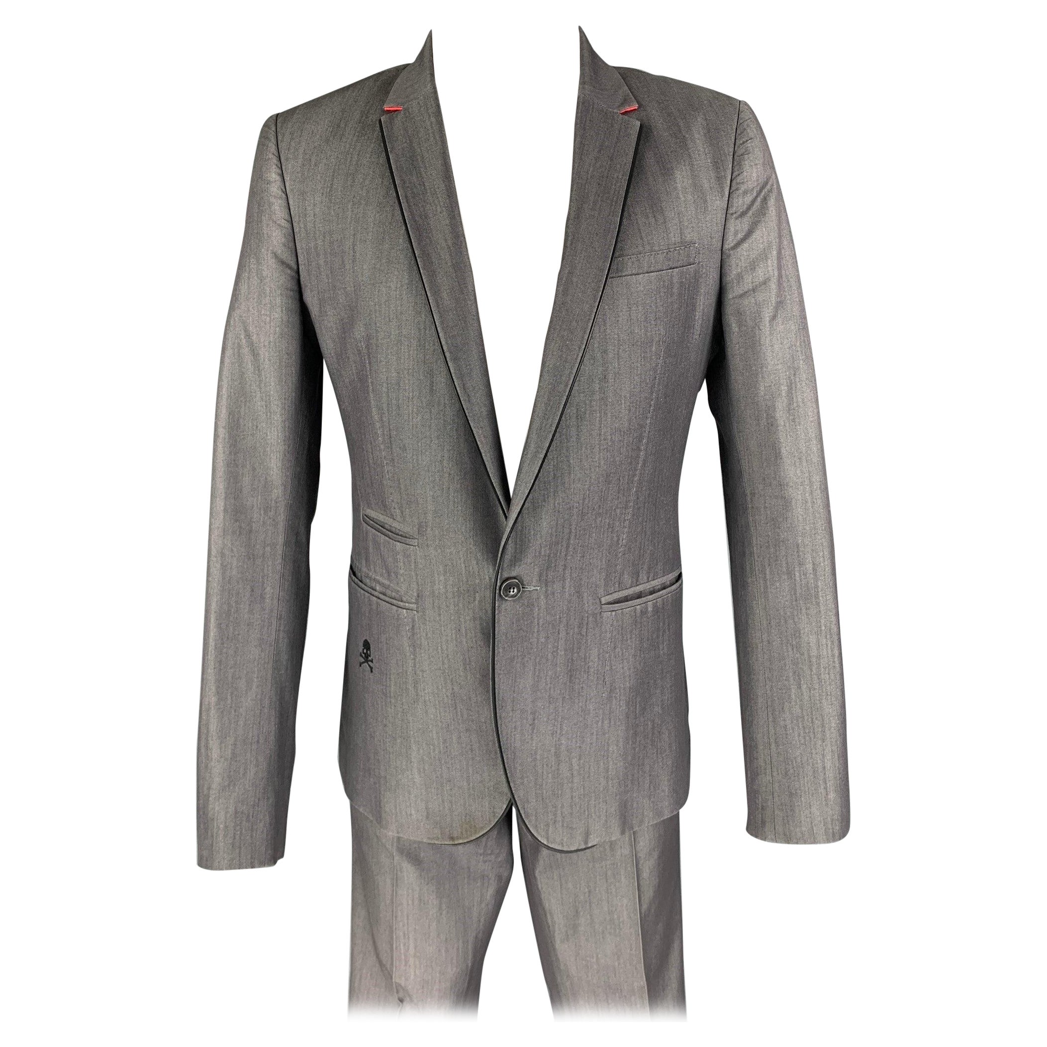 Costume PHILIPP PLEIN taille 38 gris clair en coton mélangé à un seul bouton en vente