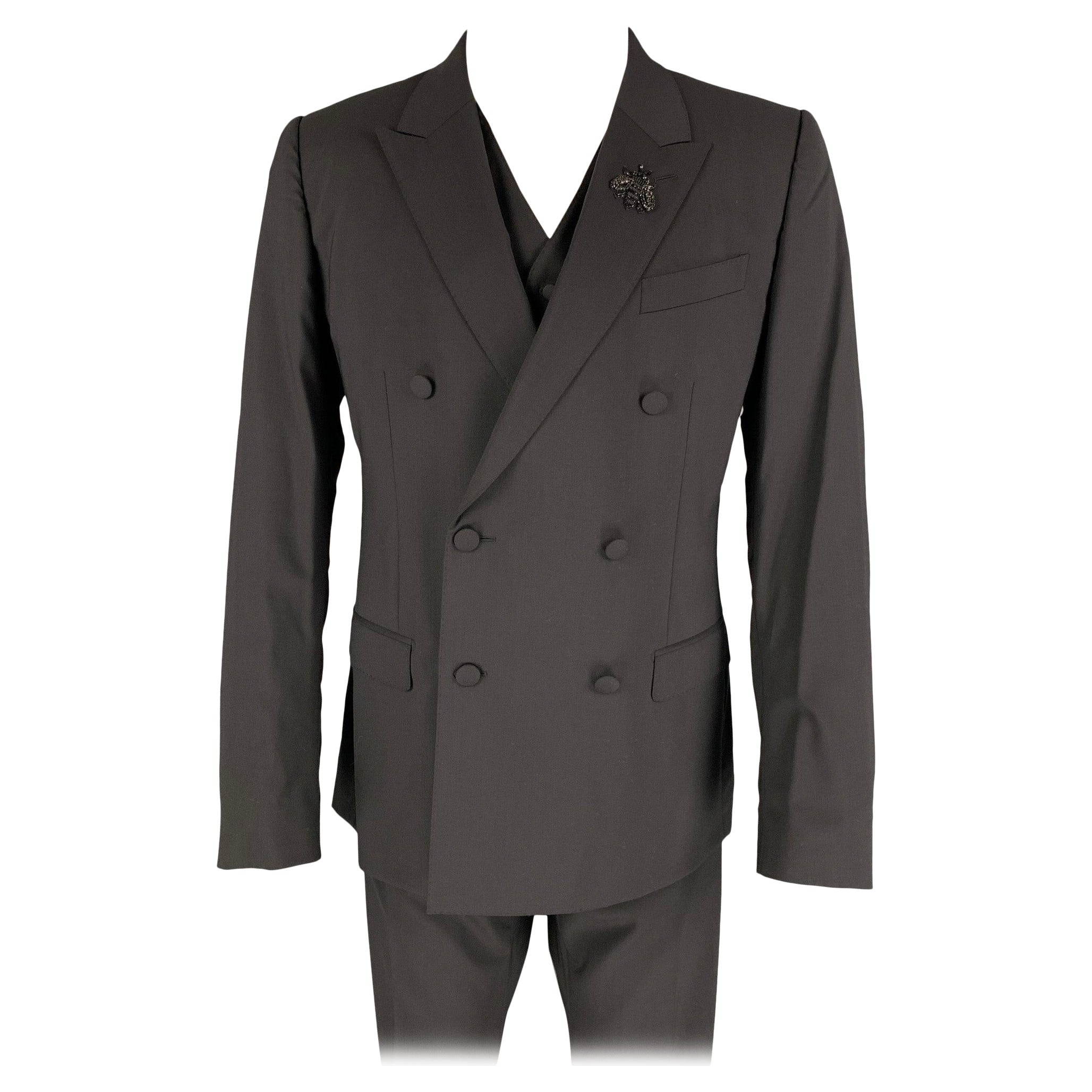DOLCE & GABBANA Martini Size 42 Wool Double Breasted Crystal Accent 3 Piece Suit For Sale