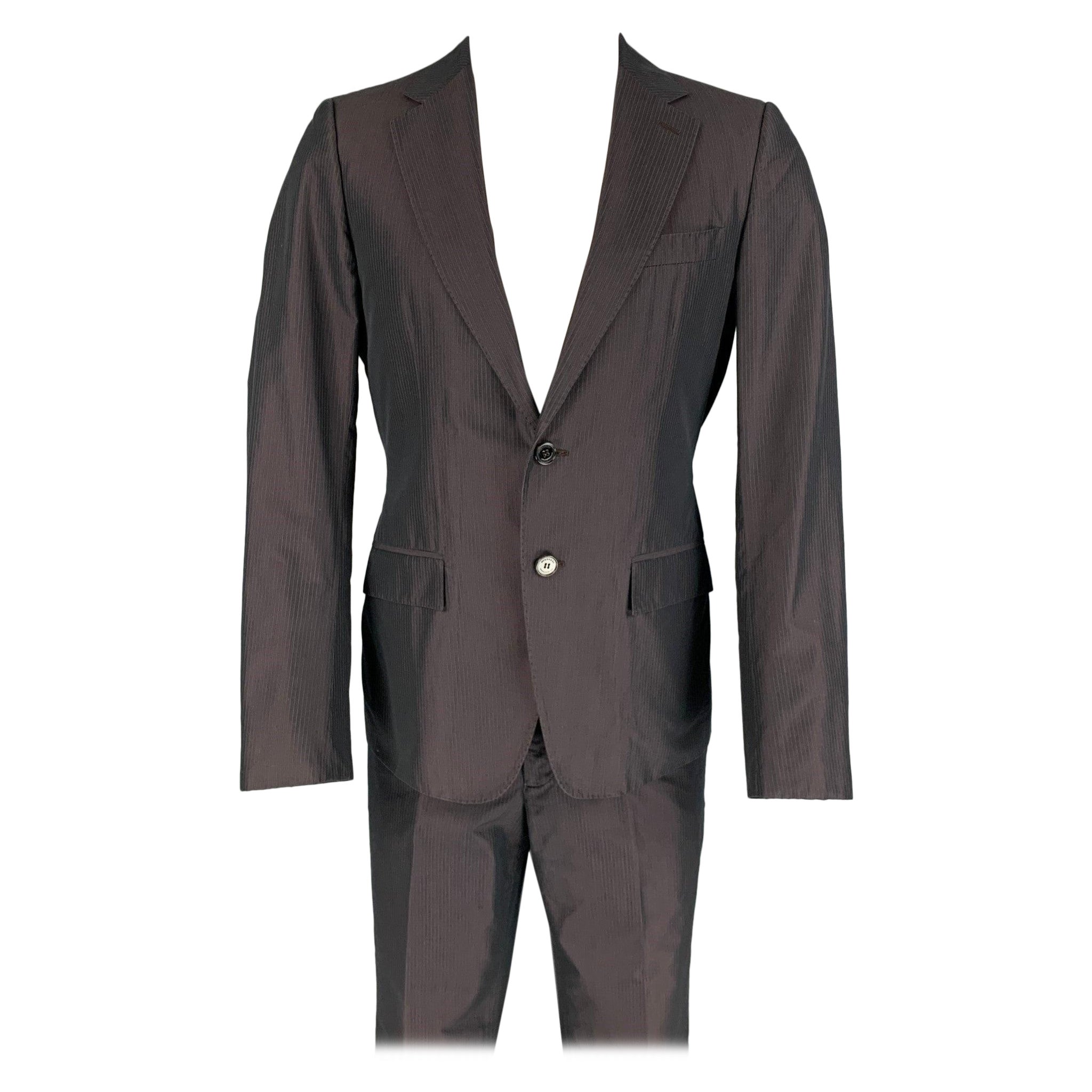 BURBERRY PRORSUM Spring 2008 Size 38 Regular Plum Stripe Cotton / Silk Suit For Sale