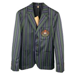 Burberry taglia 36 abito in lana e cotone a righe verticali Greene & Greene & Greene, con risvolto a tacca