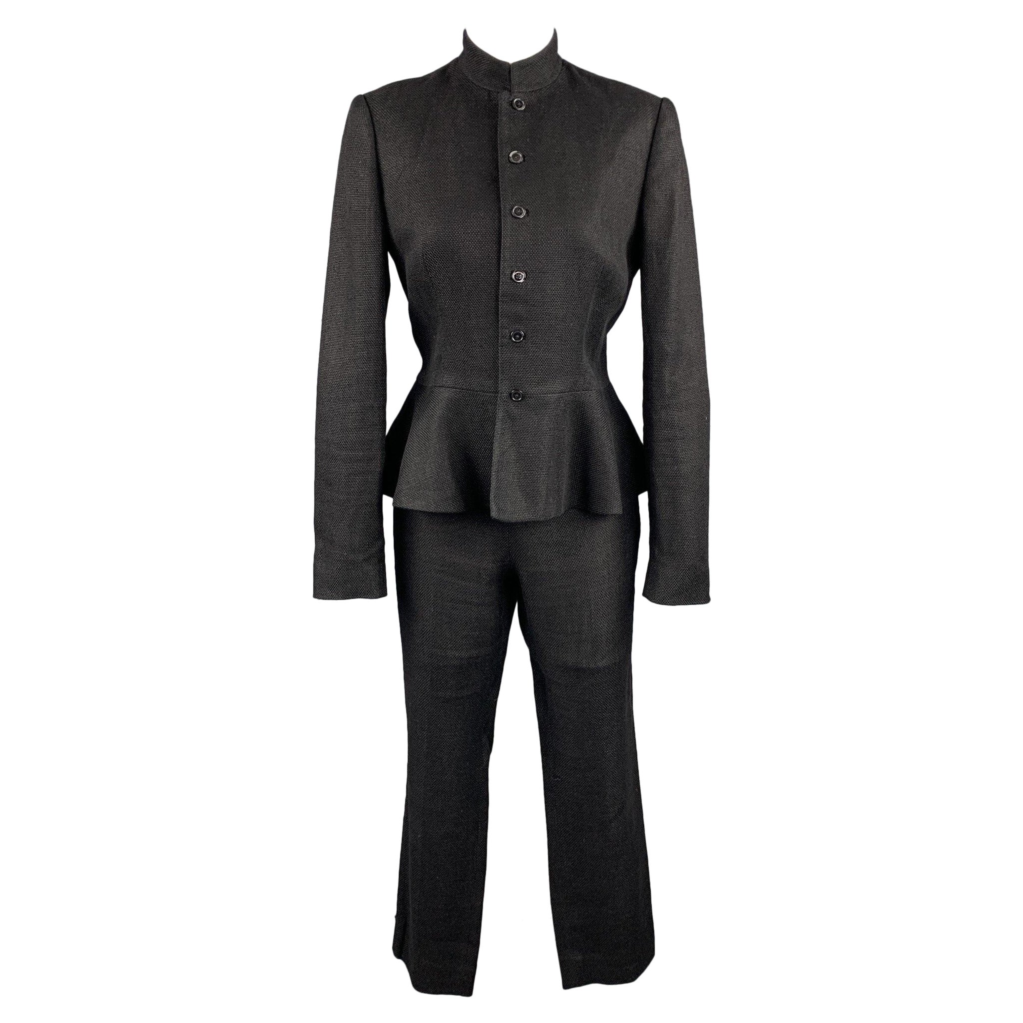 RALPH LAUREN Size 8 Black Woven Linen / Cotton Pants Set For Sale
