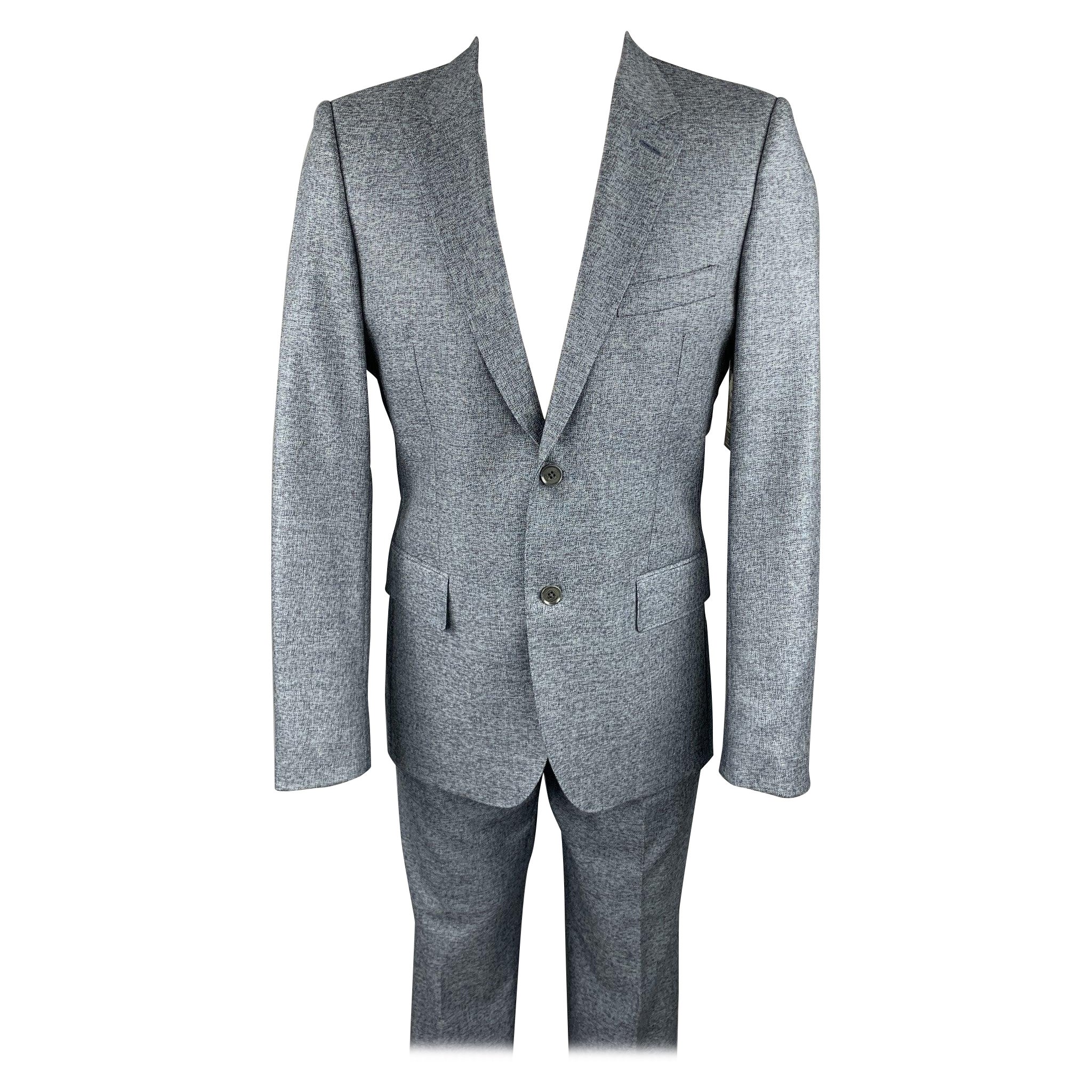 CALVIN KLEIN COLLECTION Size 38 Blue Heather Wool Notch Lapel Suit For Sale