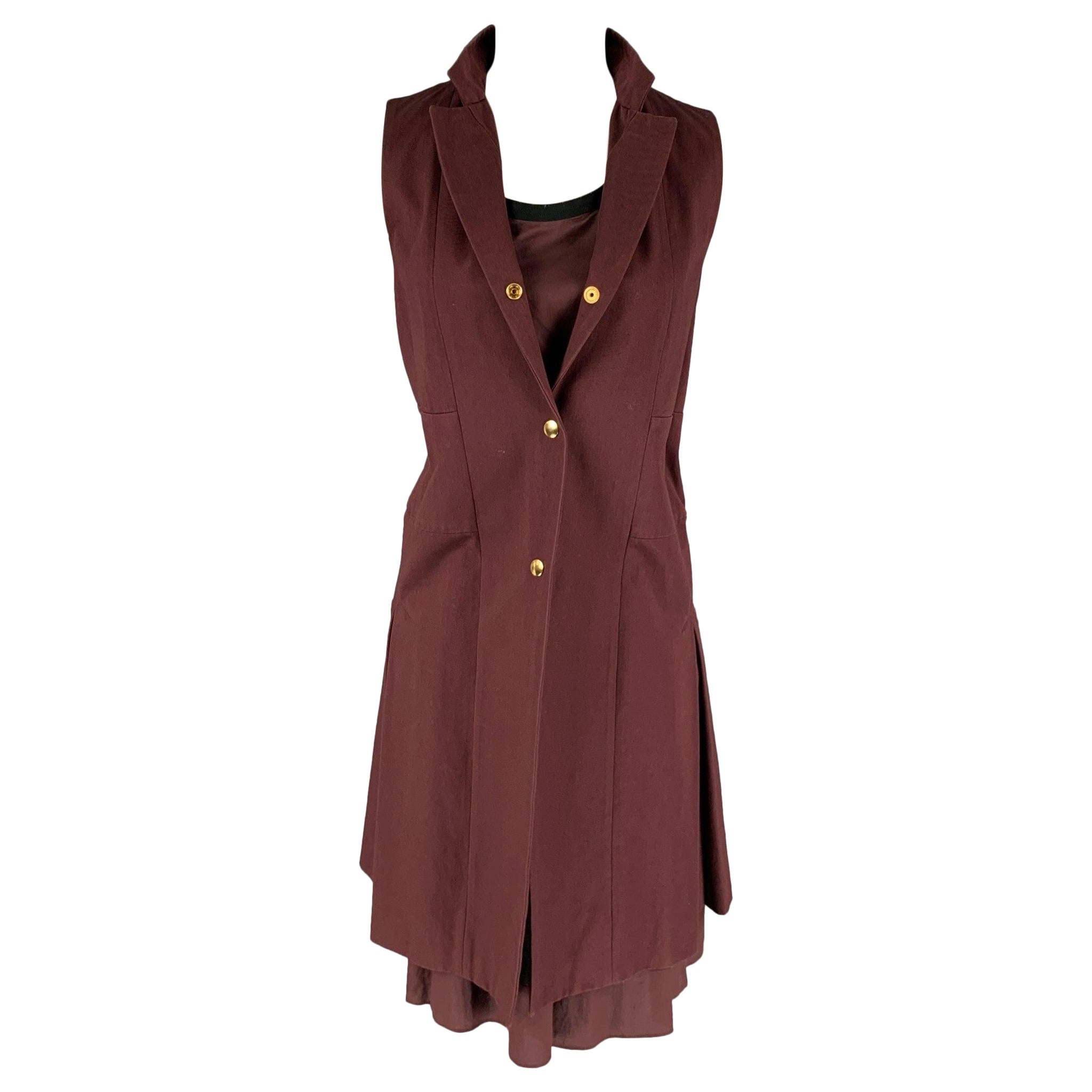 MARNI SS 13 Size 4 Burgundy Cotton Sleeveless 2 Piece Dress Set For Sale