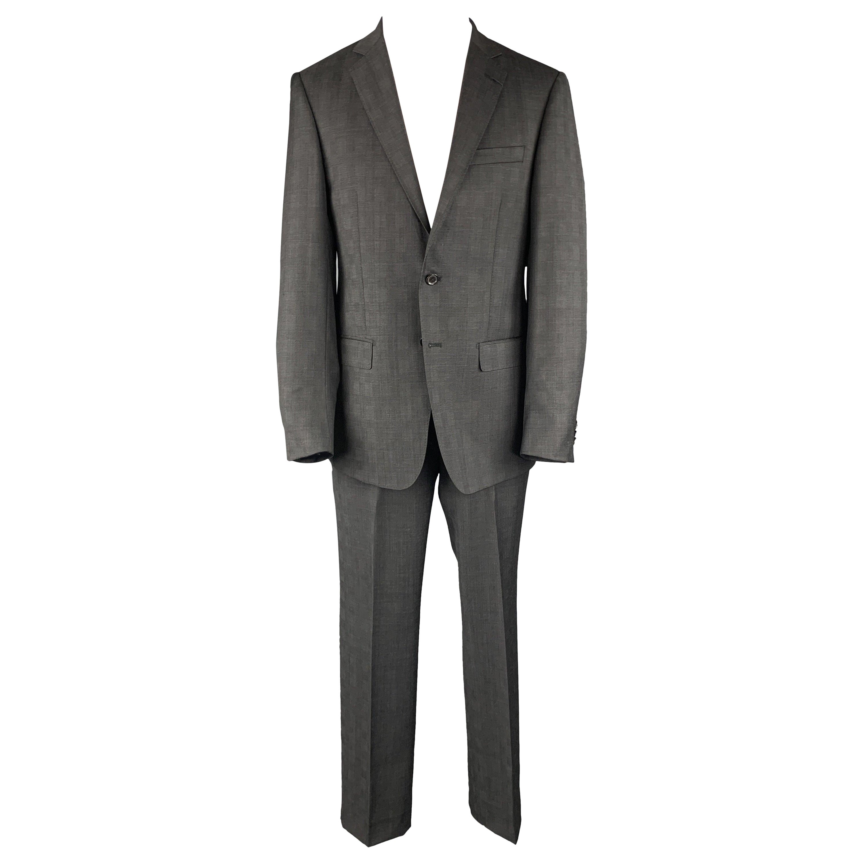 ELIE TAHARI Size 40 Charcoal Glenplaid Wool Notch Lapel Suit NWT For Sale