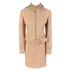 MONIQUE LHUILLIER Größe 6 Beige Lachs Viskosemischung Tweed Zip Up Rock Set