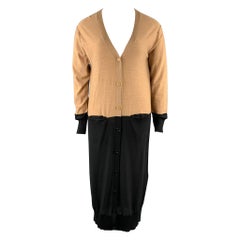 SONIA RYKIEL Taglia L Cardigan in lana a blocchi di colore lavorato a maglia nero/beige