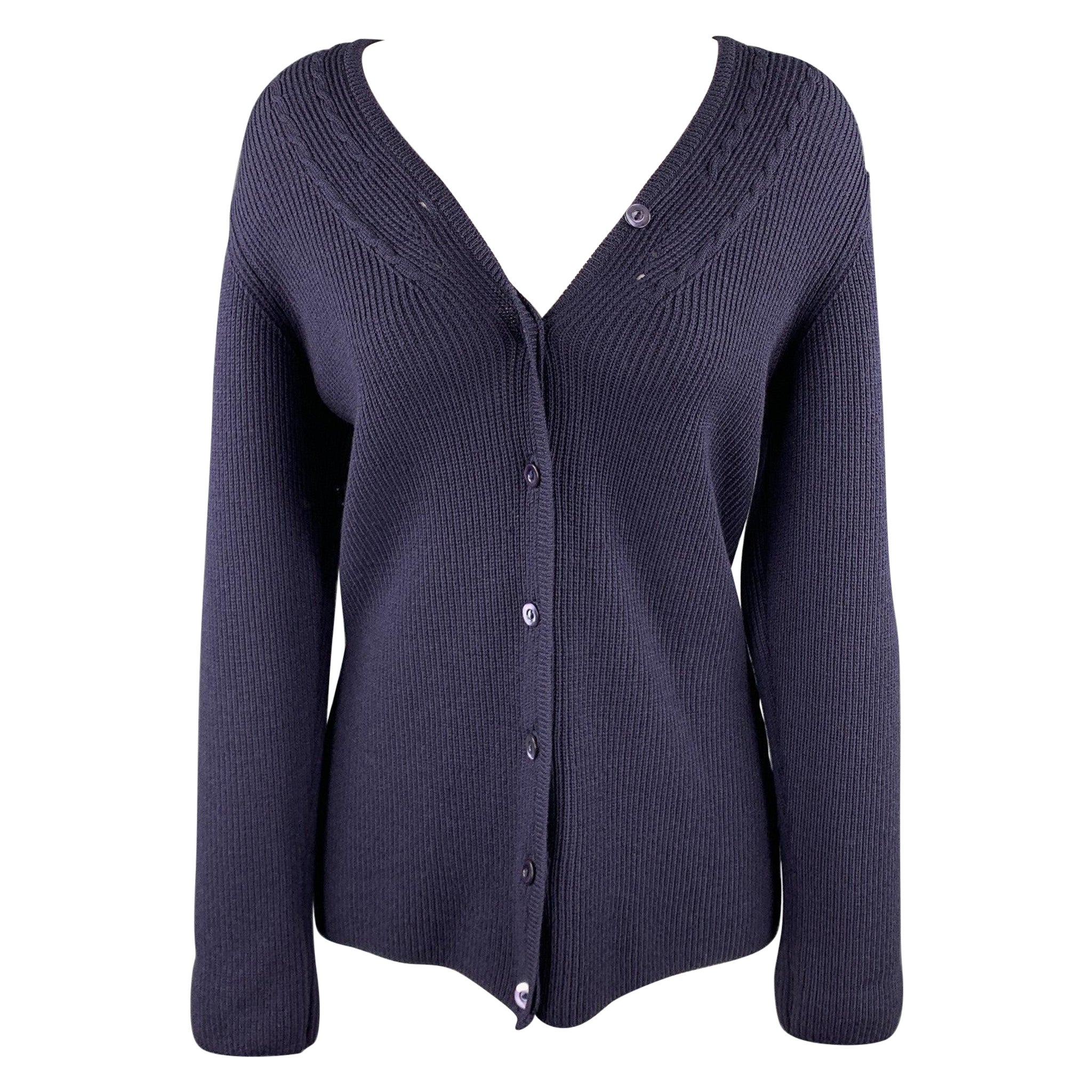 JAEGER Size M Navy Ribbed Merino Wool Buttoned Cardigan For Sale