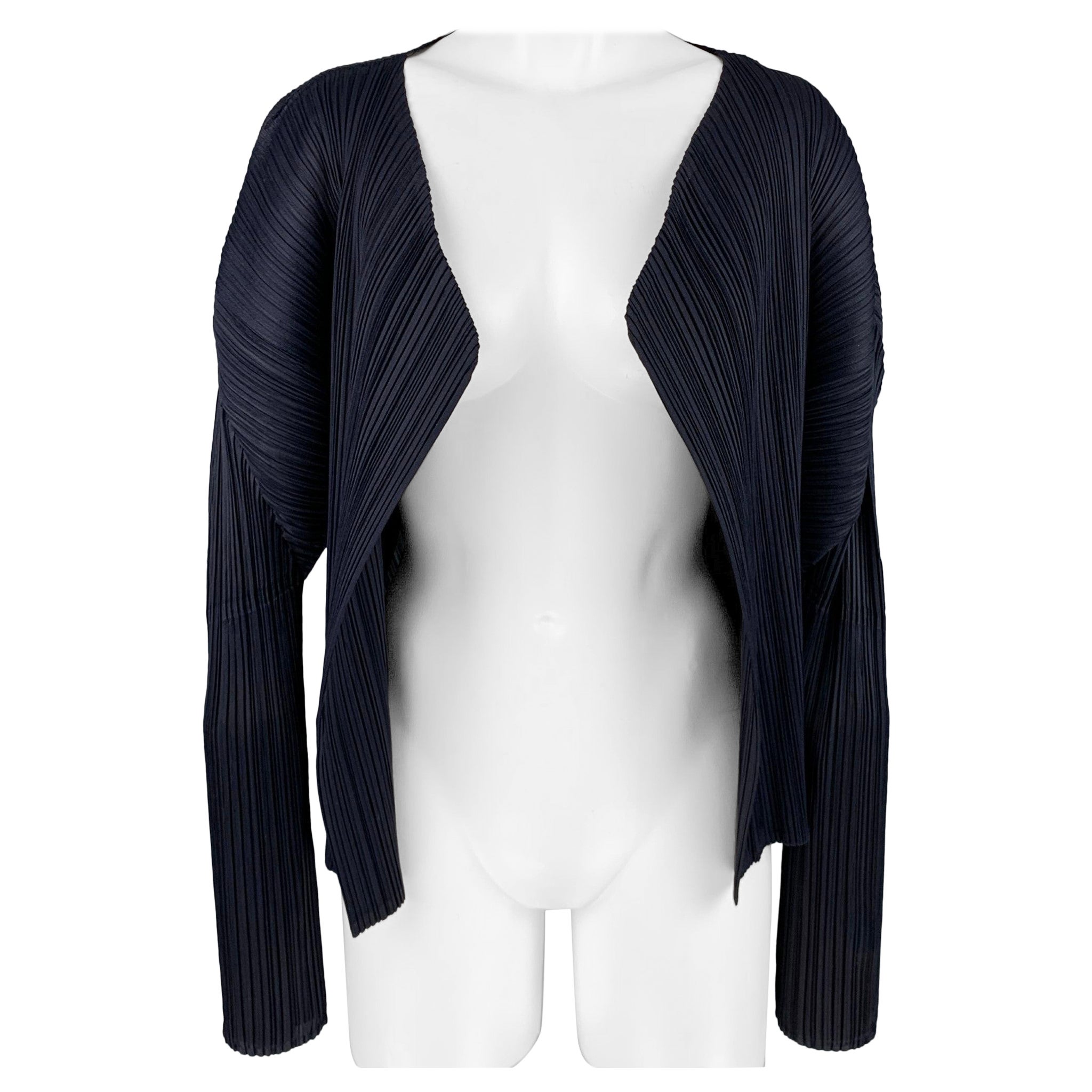 ISSEY MIYAKE Size M Navy Pleated Open Front Cardigan - Womens For Sale