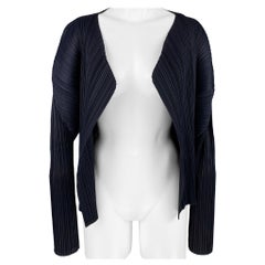 Issey Miyake Size M Navy Navy Pleated Open Front Cardigan - Womens