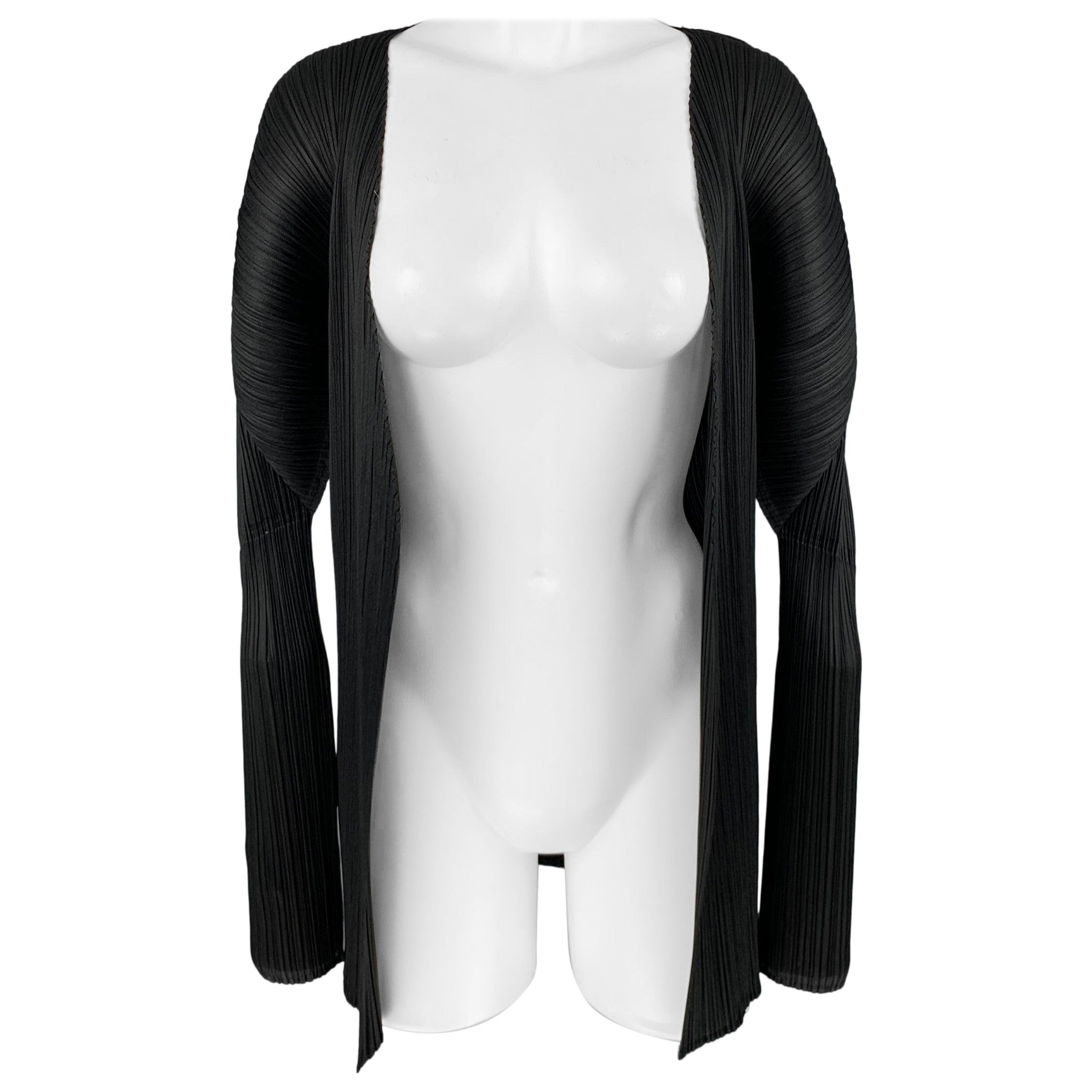 ISSEY MIYAKE Size M Black Pleated Open Front Cardigan - Womens For Sale