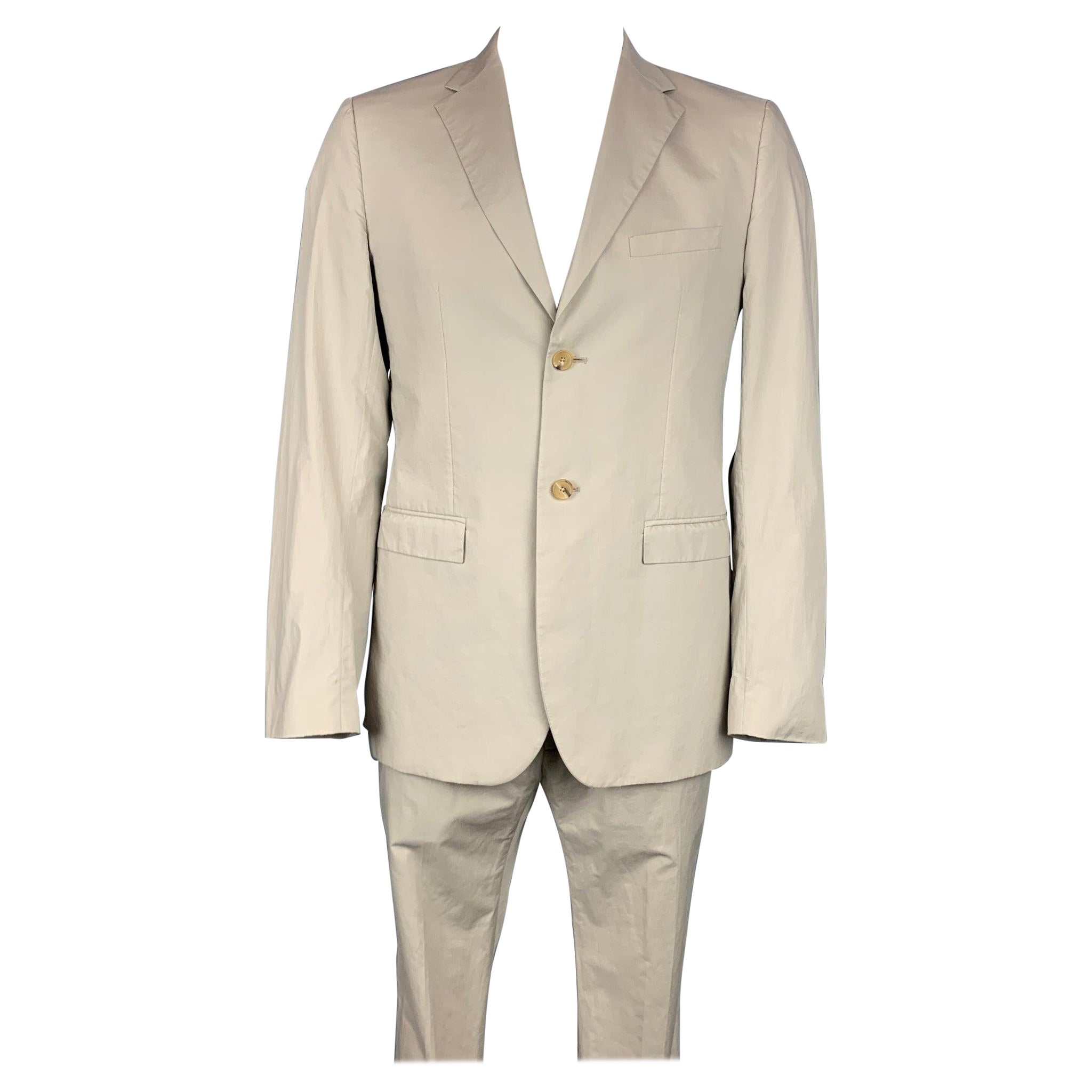 JIL SANDER Size 44 Khaki Cotton Notch Lapel Suit For Sale