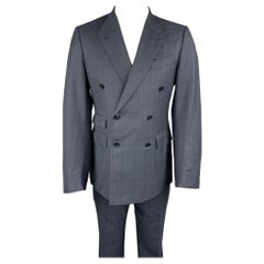 ERMENEGILDO ZEGNA Size 40 Navy Glenplaid Wool / Silk Double Breasted Suit