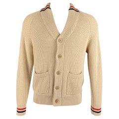 BALLANTYNE - Cardigan à col en V en coton tricoté beige, taille M