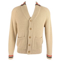 BALLANTYNE Size M Beige Knit Cotton V-Neck Cardigan