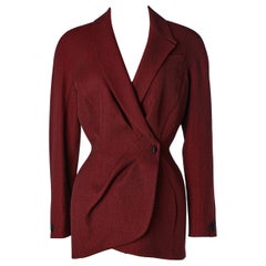 Retro Double-breasted wool red&black chiné jacket with raglan sleeve Thierry MUGLER 