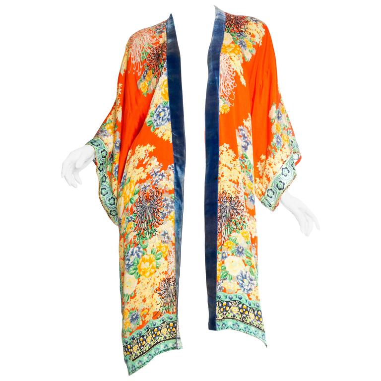 1920s Silk Dressing Kimono with Velvet Trim at 1stDibs | mens silk ...