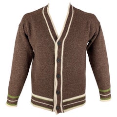 KITON Size M Brown Cream Contrast Trim Cotton V-Neck Cardigan