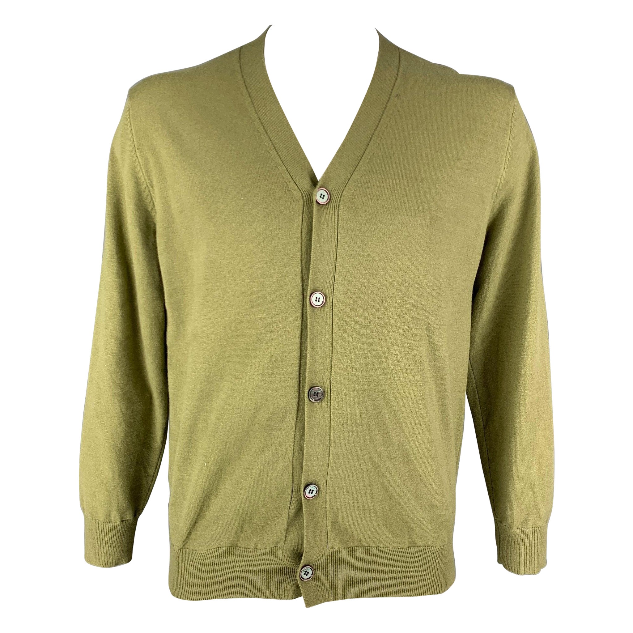 KITON Size L Green Cashmere / Silk V-Neck Cardigan For Sale