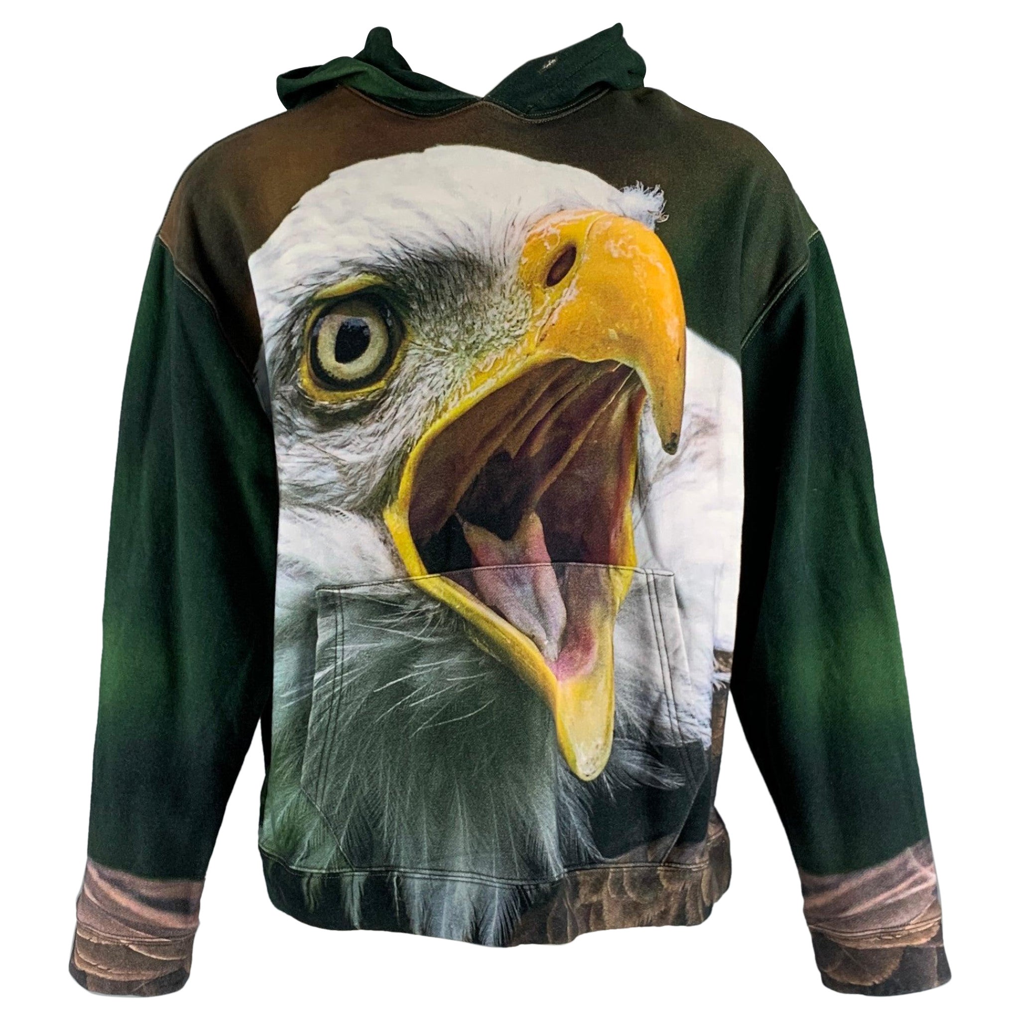 R13 Size S Green White Yellow Eagle Print Cotton Hoodie Sweatshirt For Sale