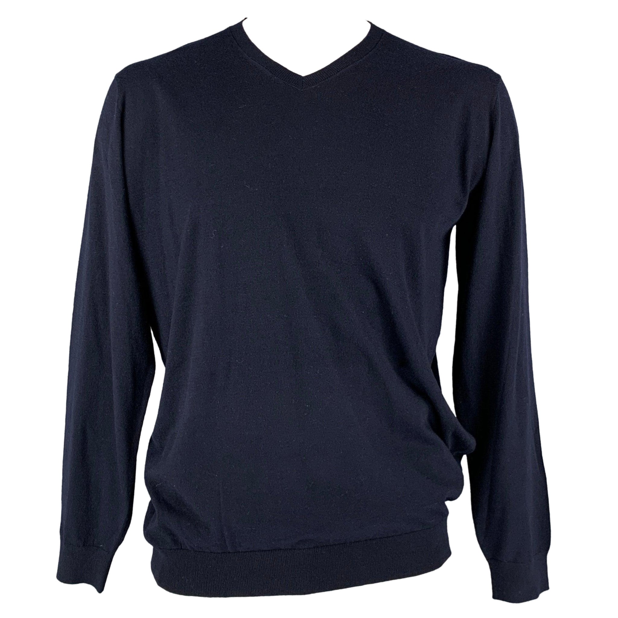 KITON Size L Navy Cashmere Silk V-Neck Pullover For Sale