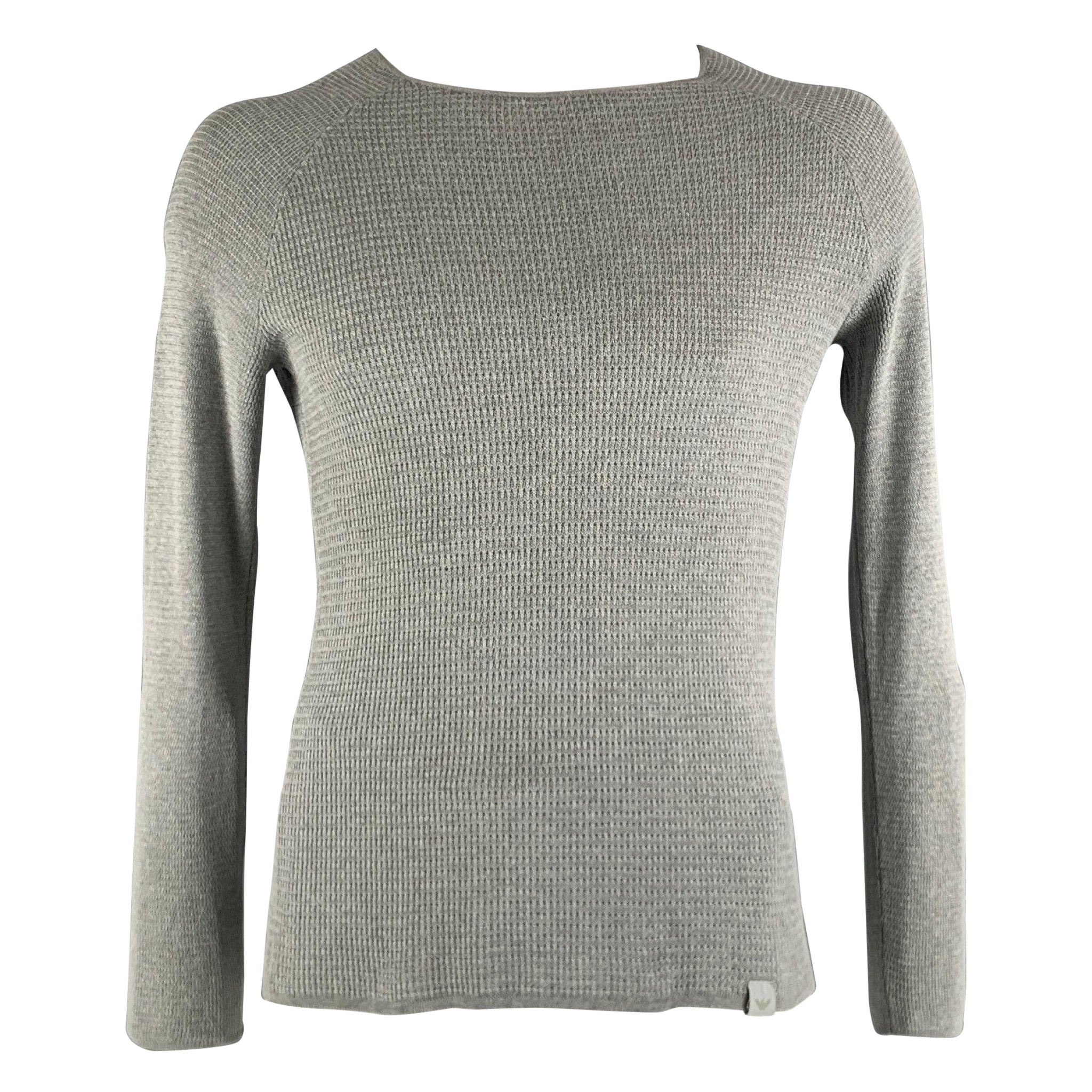 EMPORIO ARMANI Size S Gray Waffle Knit Wool Blend Raglan Pullover For Sale