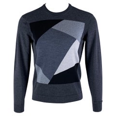 EMPORIO ARMANI Size S Charcoal Grey Color Block Wool Blend Crew-Neck Pullover