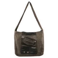EMPORIO ARMANI Charcoal Coated Canvas Leather Patch Oversized Tote Bag