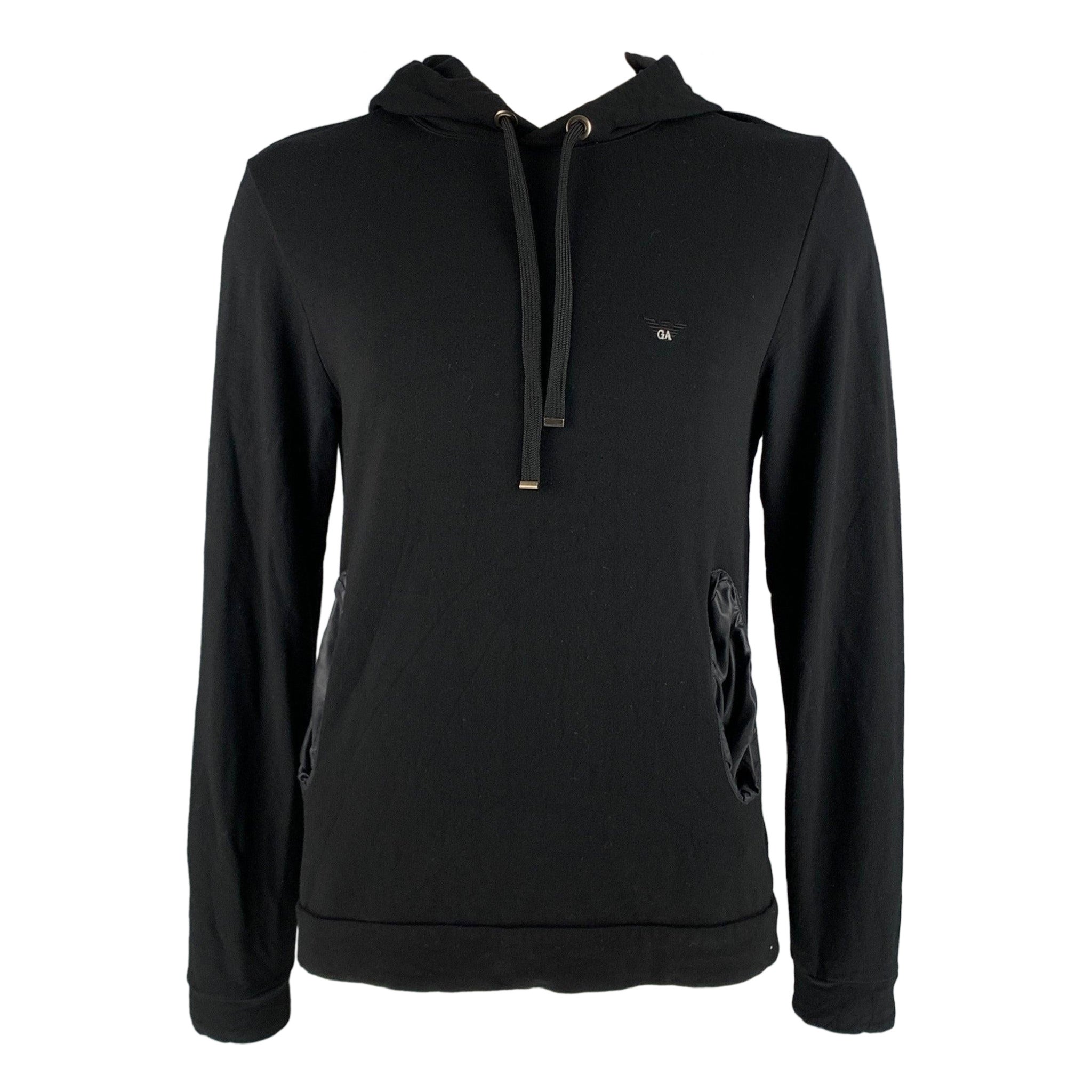 EMPORIO ARMANI Size XL Black Viscose Elastane Hooded Sweatshirt For Sale