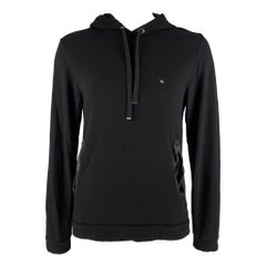 EMPORIO ARMANI Size XL Black Viscose Elastane Hooded Sweatshirt