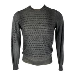 EMPORIO ARMANI Size S Grey Charcoal Abstract Virgin Wool Crew-Neck Pullover