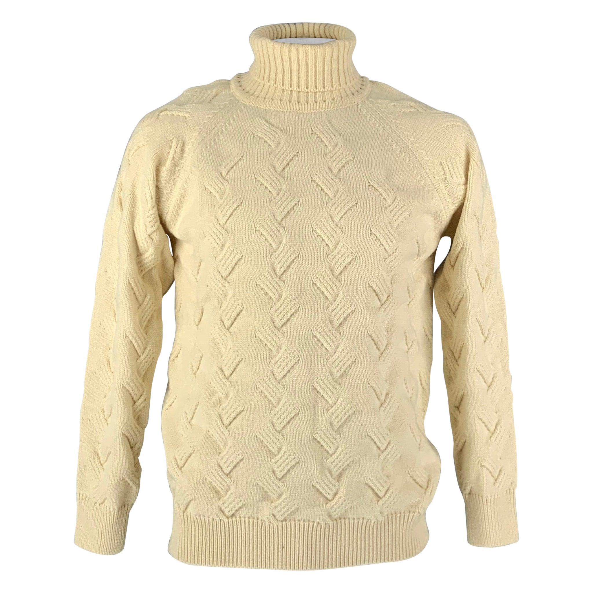 KITON Size L Pull à col roulé en tricot de coton beige en vente