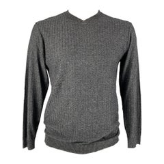 KITON Size L Black White Marble Cashmere Silk V-Neck Pullover