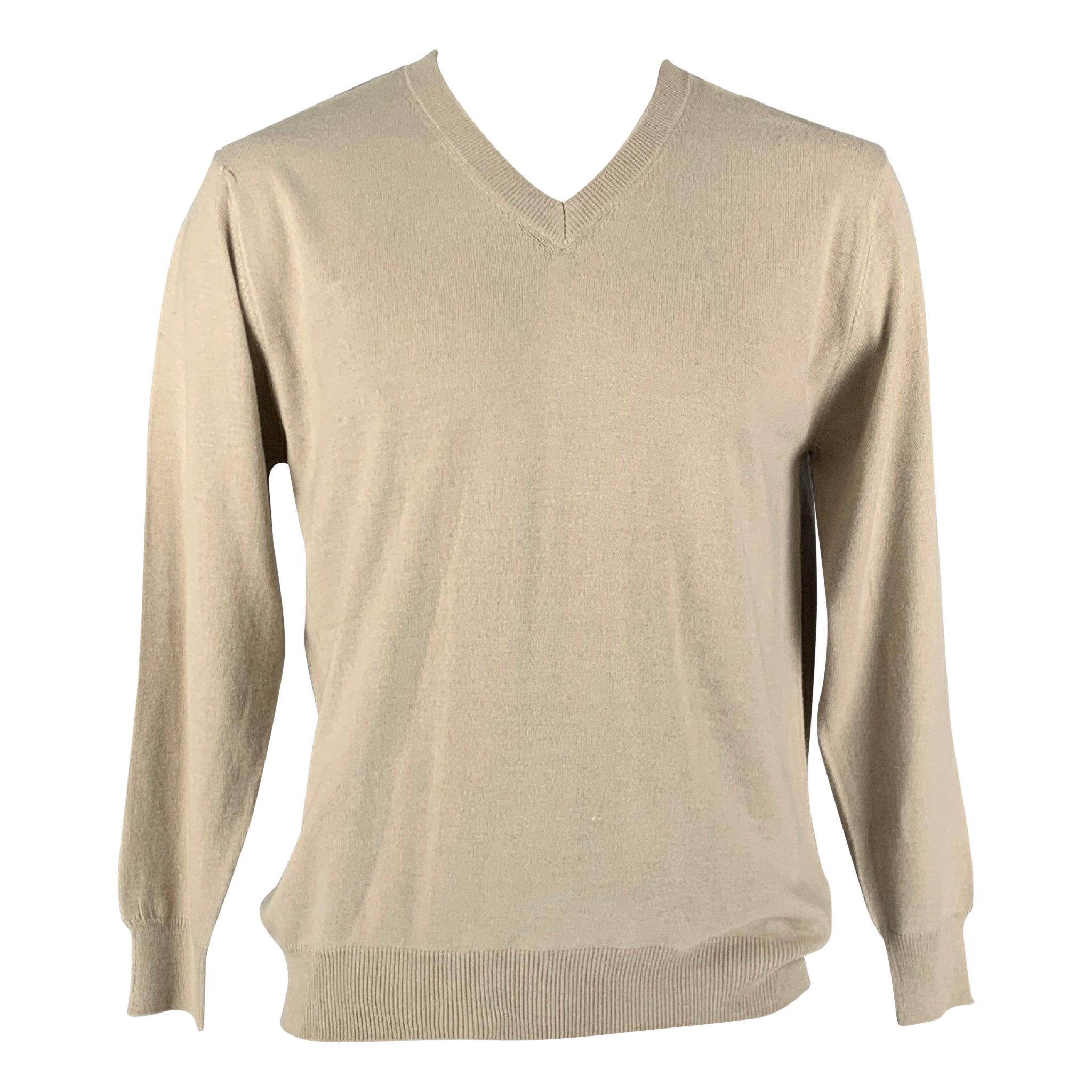 KITON Size L Beige Cashmere Silk V-Neck Pullover