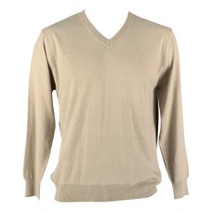 KITON Größe L Beige Kaschmir-Seidenpullover mit V-Ausschnitt