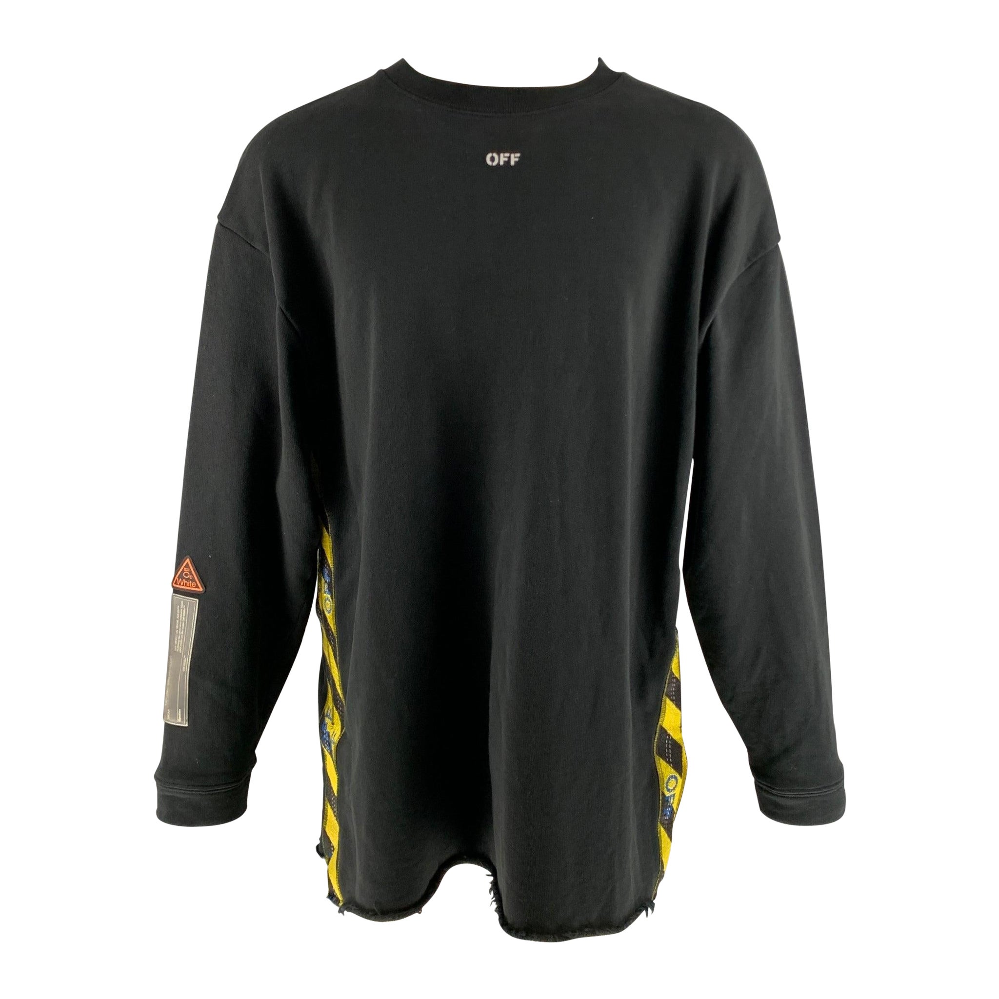 OFF-WHITE Size S Black Yellow Applique Cotton Crew-Neck Sweatshirt For Sale