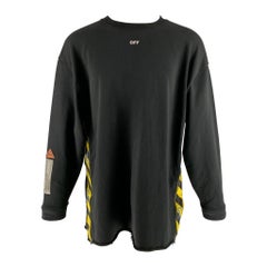 OFF-WHITE Size S Black Yellow Applique Cotton Crew-Neck Sweatshirt