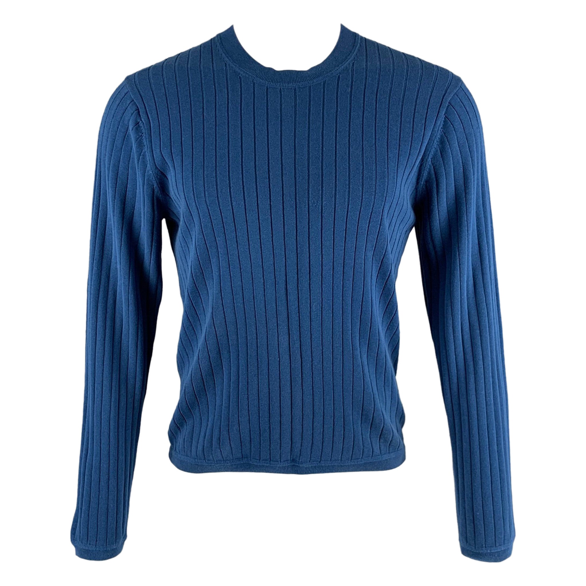 PAUL SMITH Size M Blue Ribbed Cotton Pullover For Sale