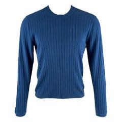 PAUL SMITH Size M Blue Ribbed Cotton Pullover