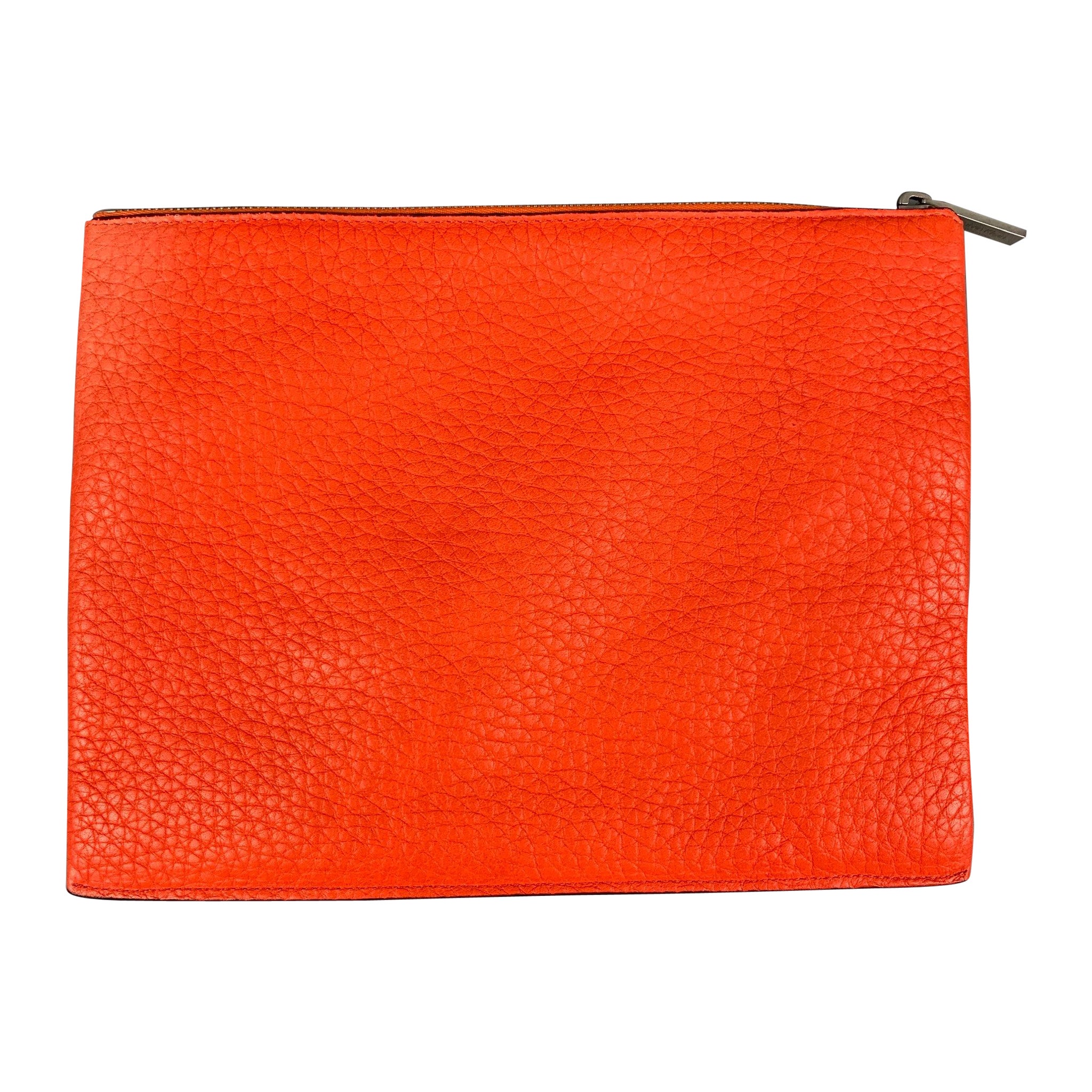 CALVIN KLEIN COLLECTION Orange Textured Leather Pouch Bag For Sale