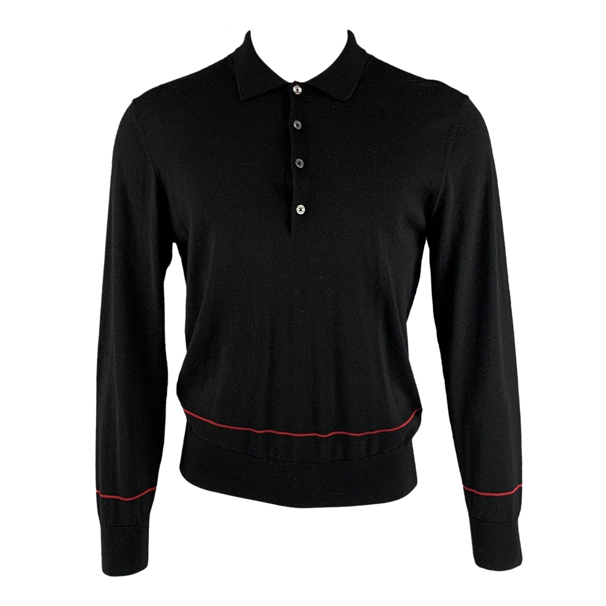 PAUL SMITH Size S Black Red Merino Wool Polo Pullover For Sale