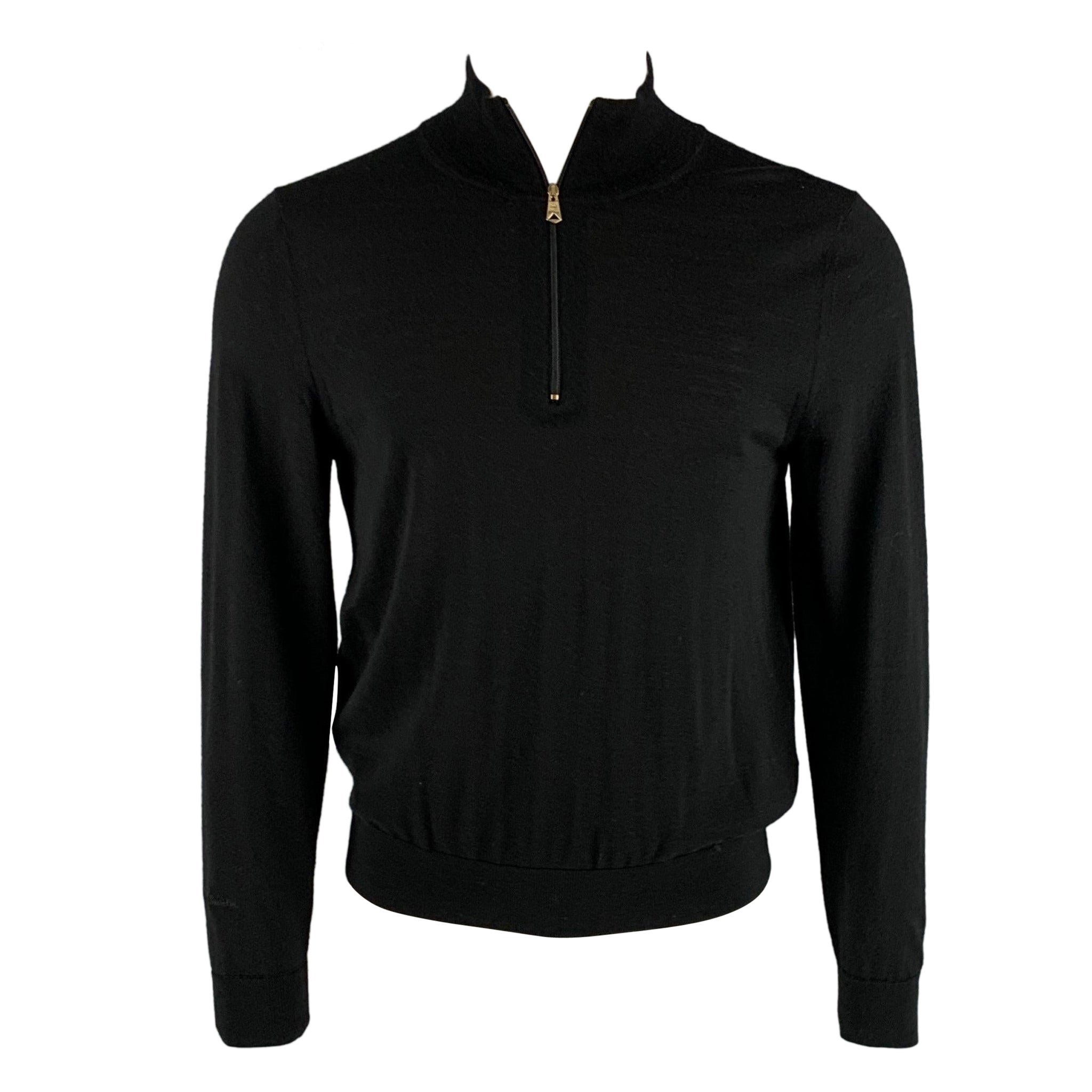 PAUL SMITH Size S Black Merino Wool Zip Up Pullover For Sale