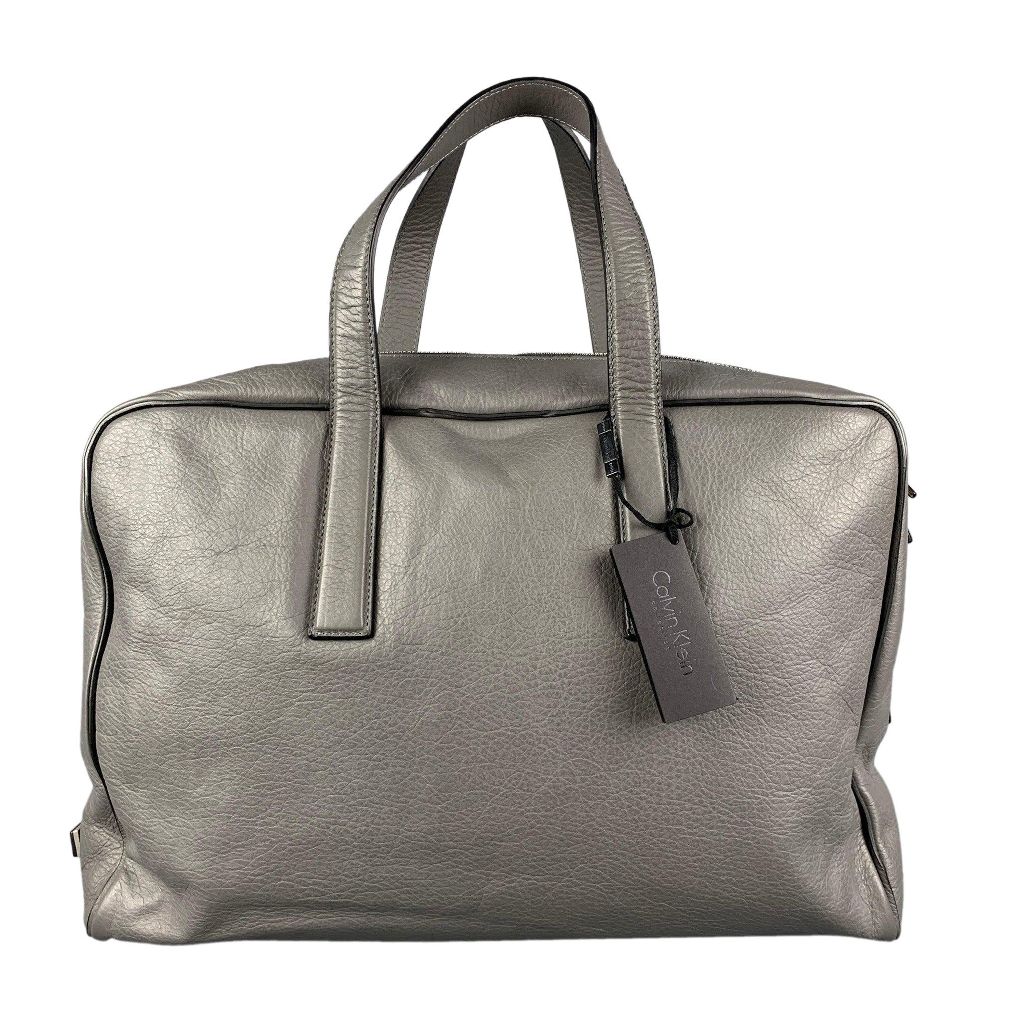 CALVIN KLEIN COLLECTION Grey Leather Travel Bag For Sale