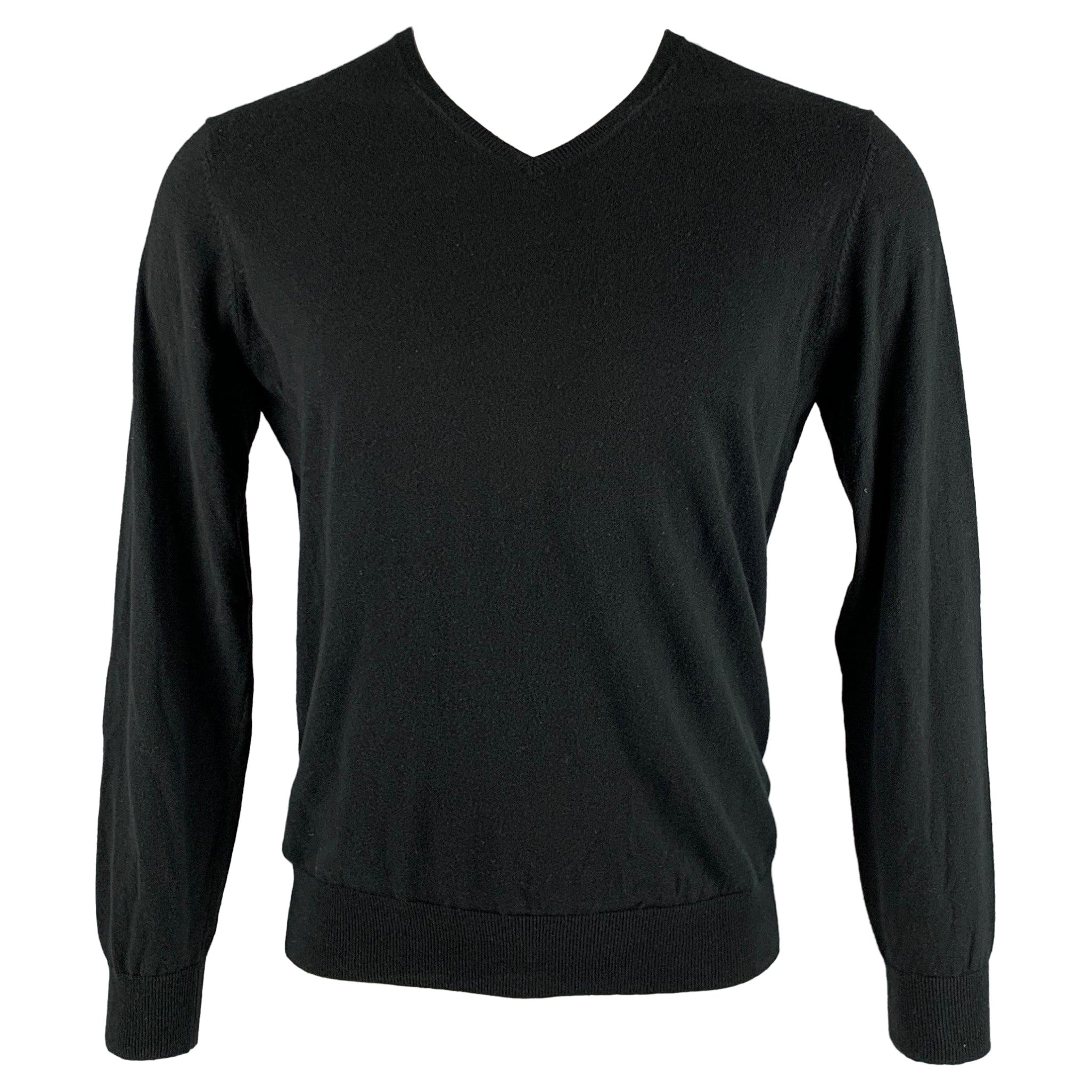 MASSIMO DUTTI Size S Black Cotton Silk Cashmere V-Neck Pullover For Sale