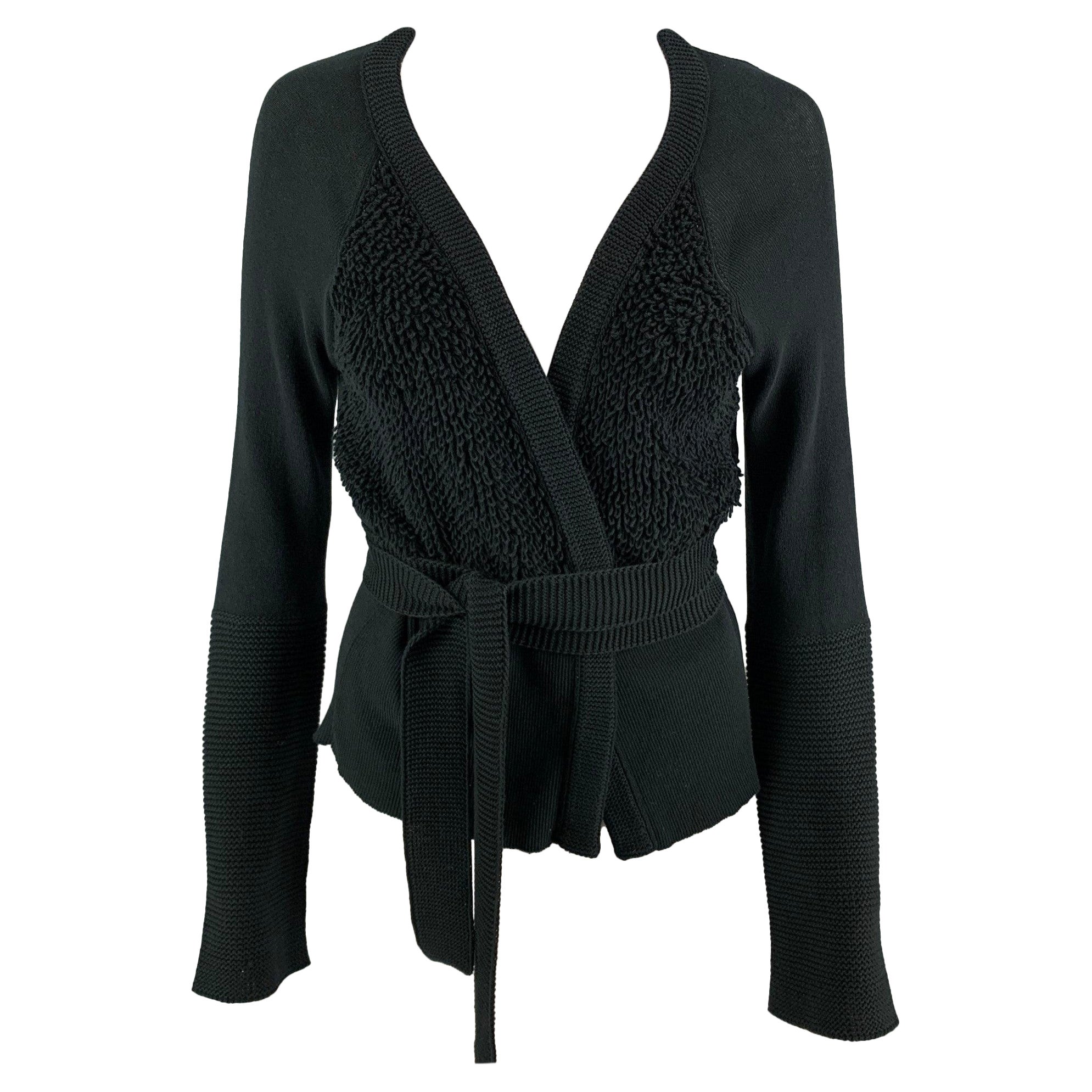SONIA RYKIEL Size 6 Black Cotton Textured Belted Cardigan