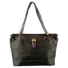 BALLY Brown Monogramme Nylon Leather Tote Handbag