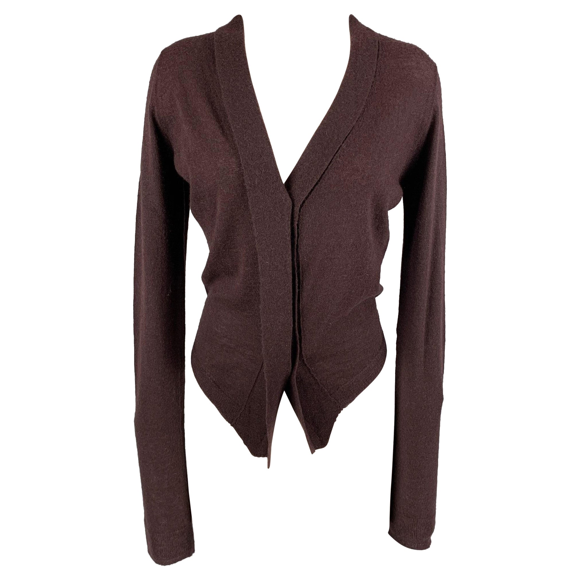 ANN DEMEULEMEESTER Size 6 Burgundy Cashmere Blend Knitted Cardigan For Sale