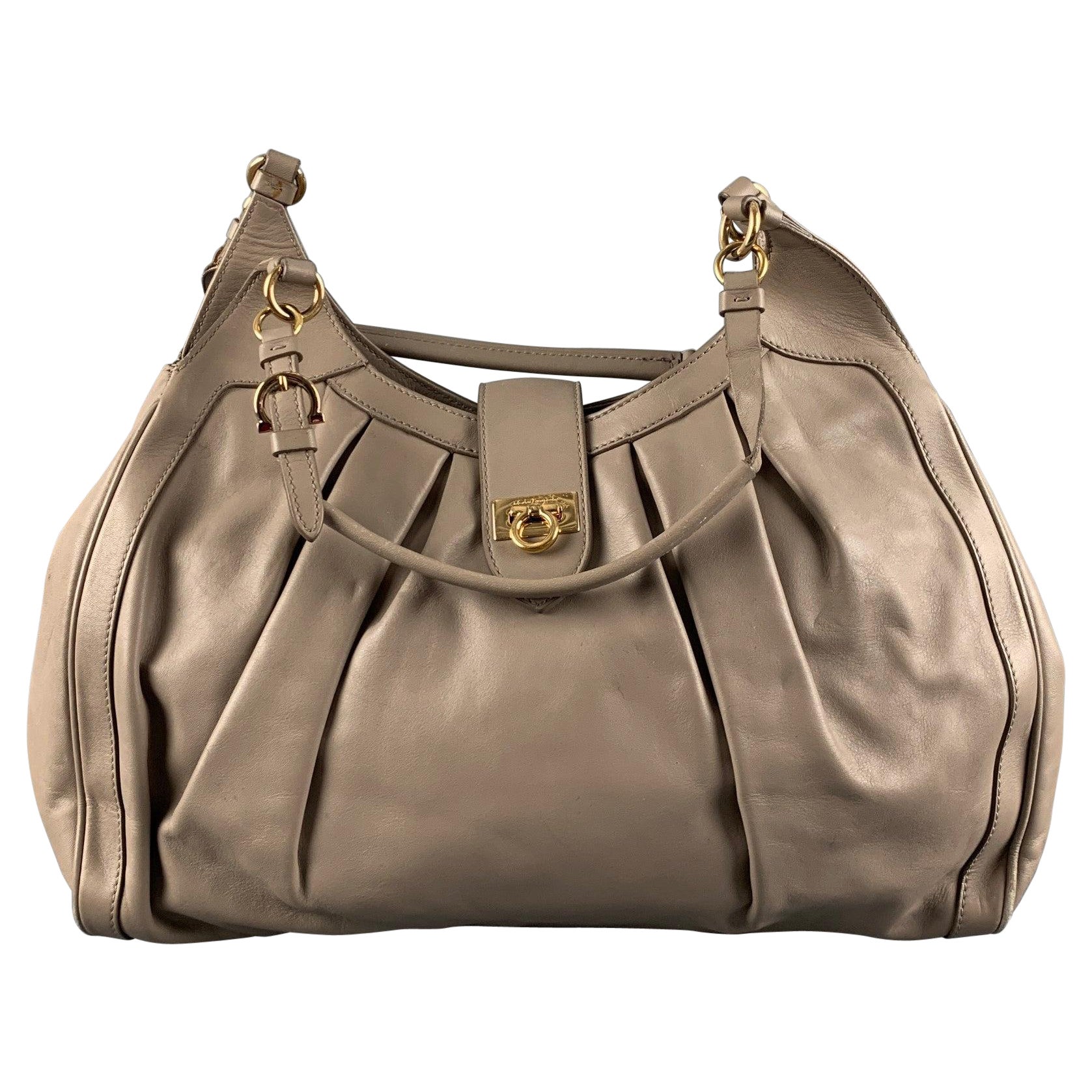 SALVATORE FERRAGAMO Beige Leather Shoulder Bag Handbag For Sale